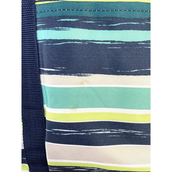 Thirty-One Deluxe Utility Tote Sea stripe Navy Blue Green White Beige Stripes - Picture 8 of 9